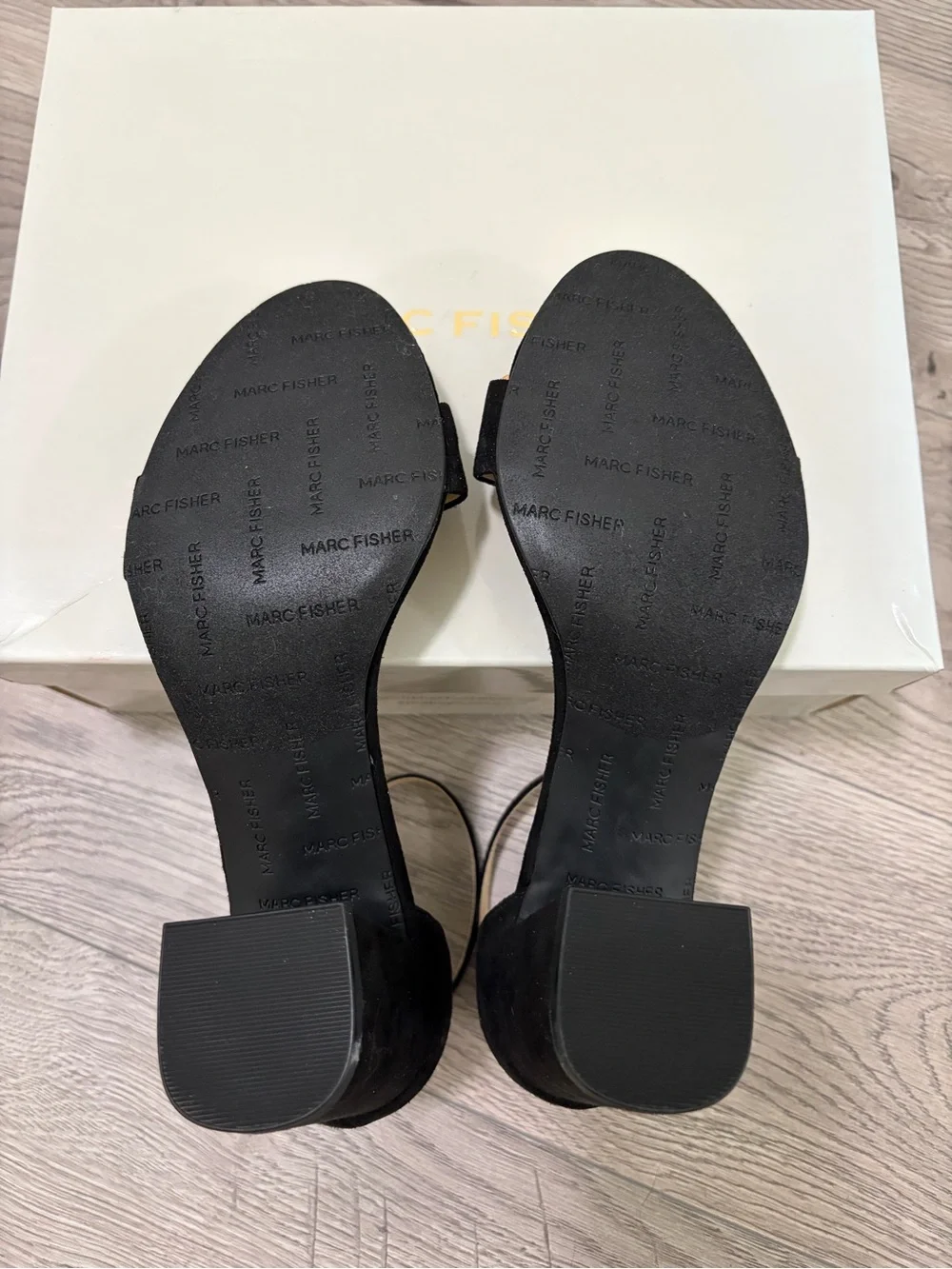 Marc Fisher Black Suede Ankle-Strap Block Heel Sandals